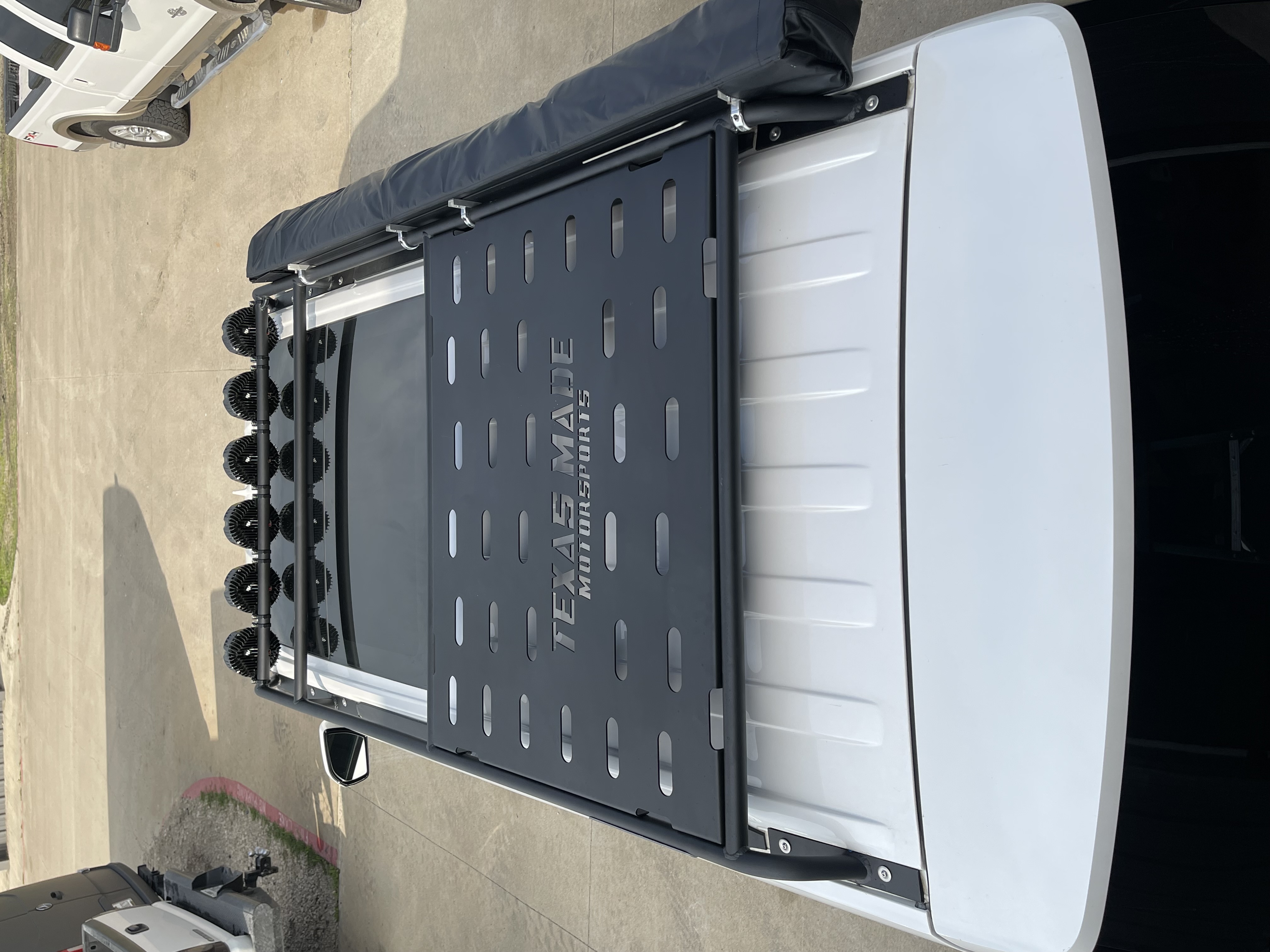 Texas Made Motorsports custom bed rack with LED lights